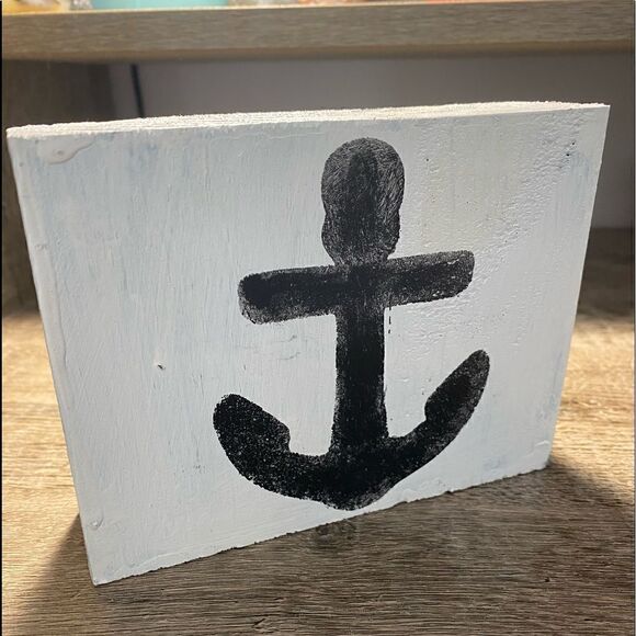 Home Decor ⚓️- wood Anchor 2 sides blue and black - Picture 1 of 5